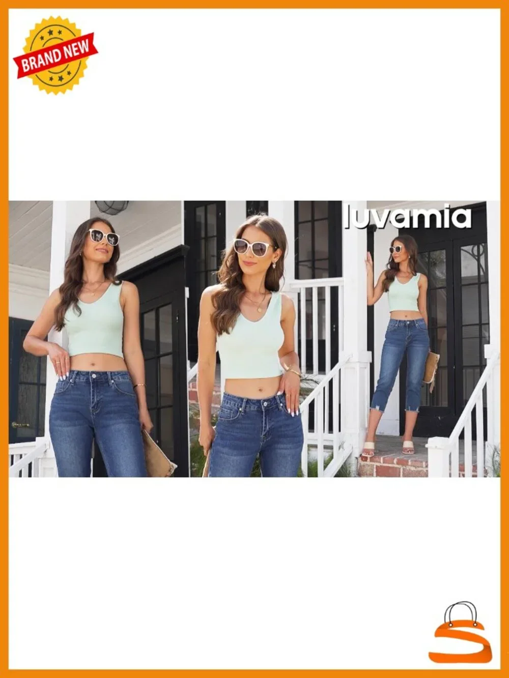 High Waisted Ripped Skinny Denim Capris Stretchy Jeggings with Pockets